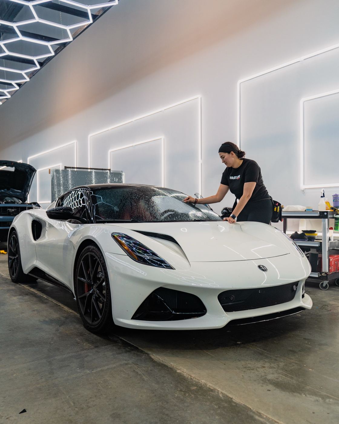 Sports car in the detailing studio